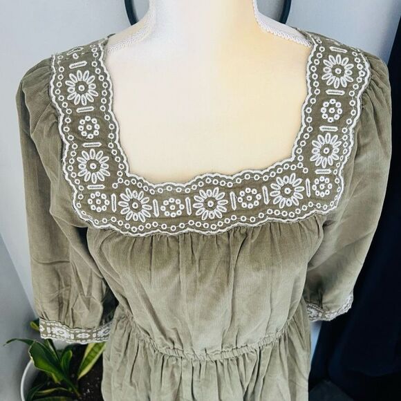 MADEWELL Embroidered Square Neck Corduroy Minidress, Small (2/4), Tan, NWT‎ - Picture 3 of 17